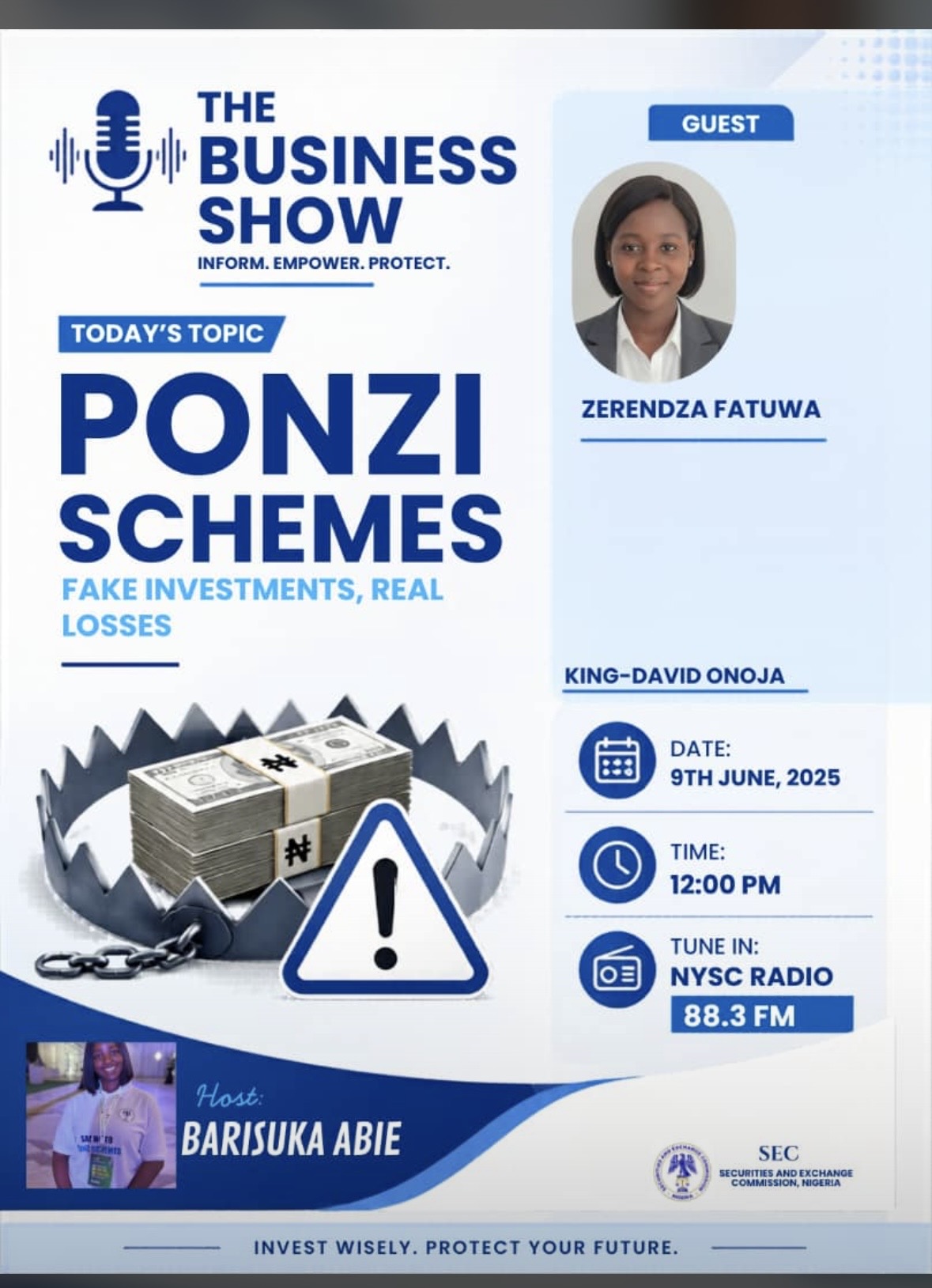 NYSC Radio Ponzi schemes programme poster
